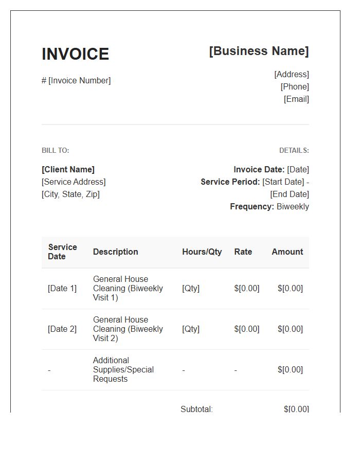 Biweekly House Cleaning Invoice Template
