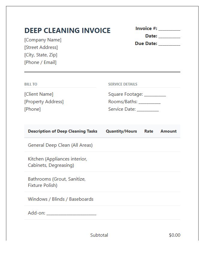Deep Cleaning House Invoice Template