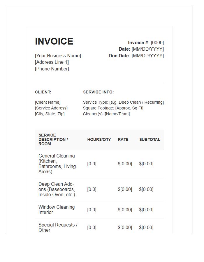 Detailed House Cleaning Service Invoice Template