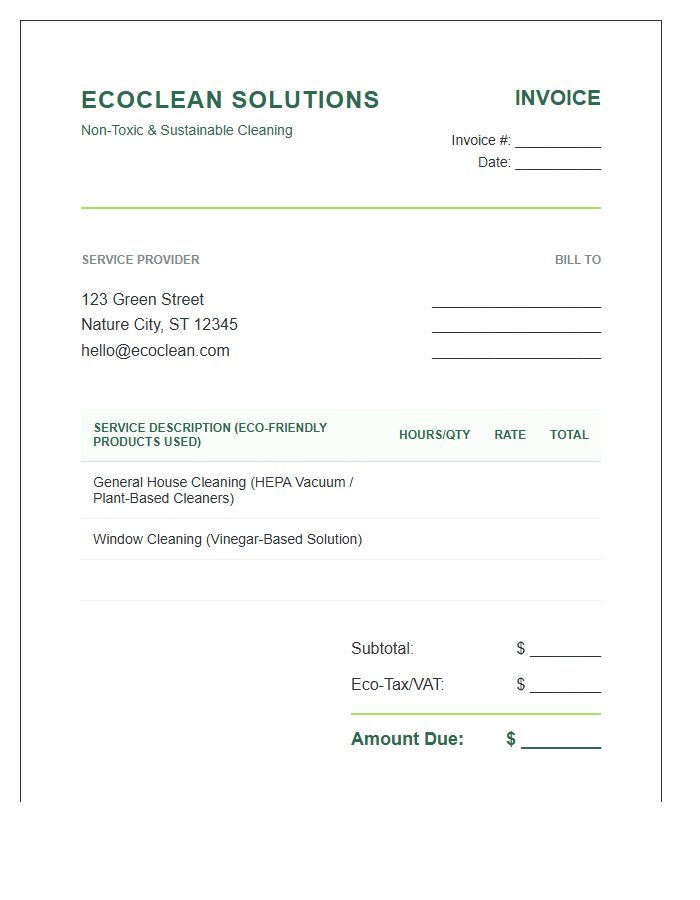 Eco Friendly House Cleaning Invoice Template