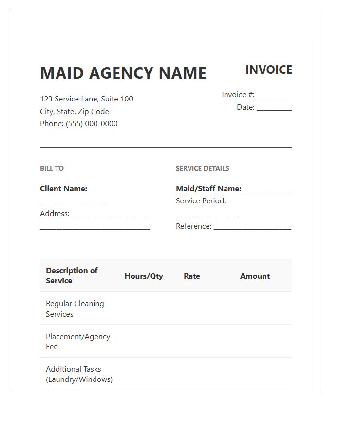 Maid Agency Service Invoice Template