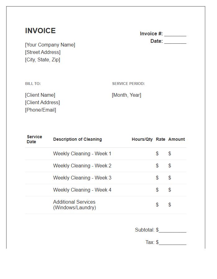 Monthly House Cleaning Invoice Template
