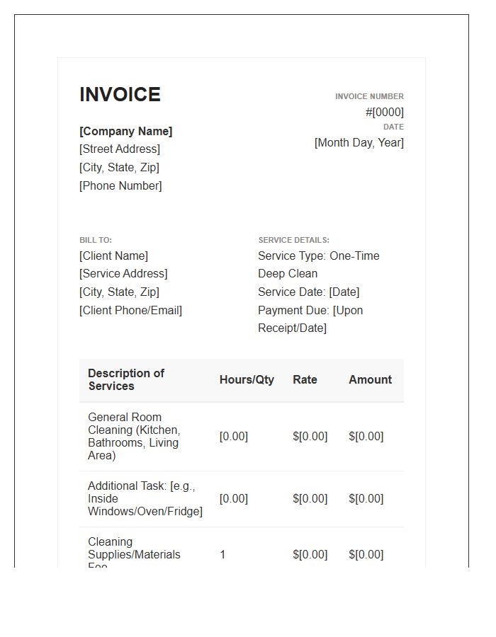 One Time House Cleaning Invoice Template