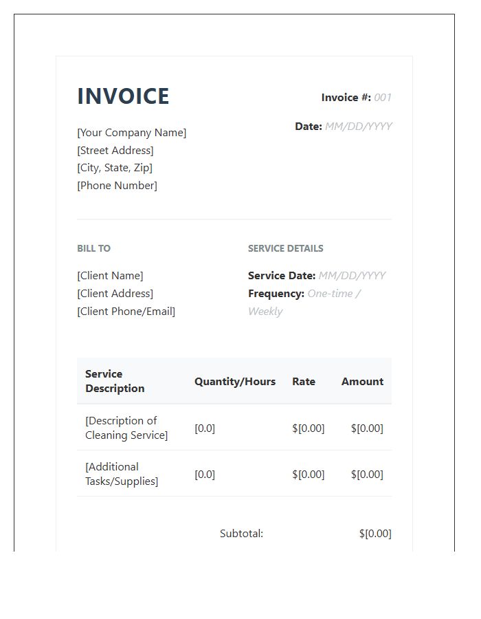 Professional Housekeeping Service Invoice Template
