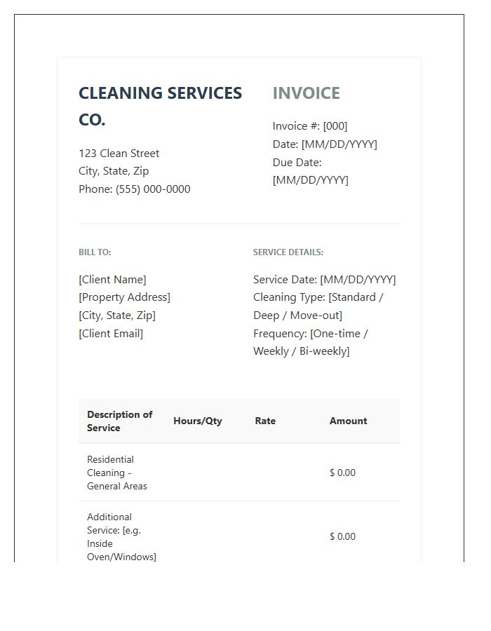 Professional Residential Cleaning Invoice Template