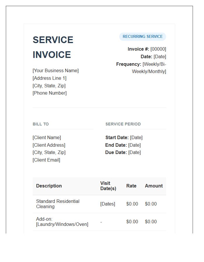 Recurring Maid Service Invoice Template
