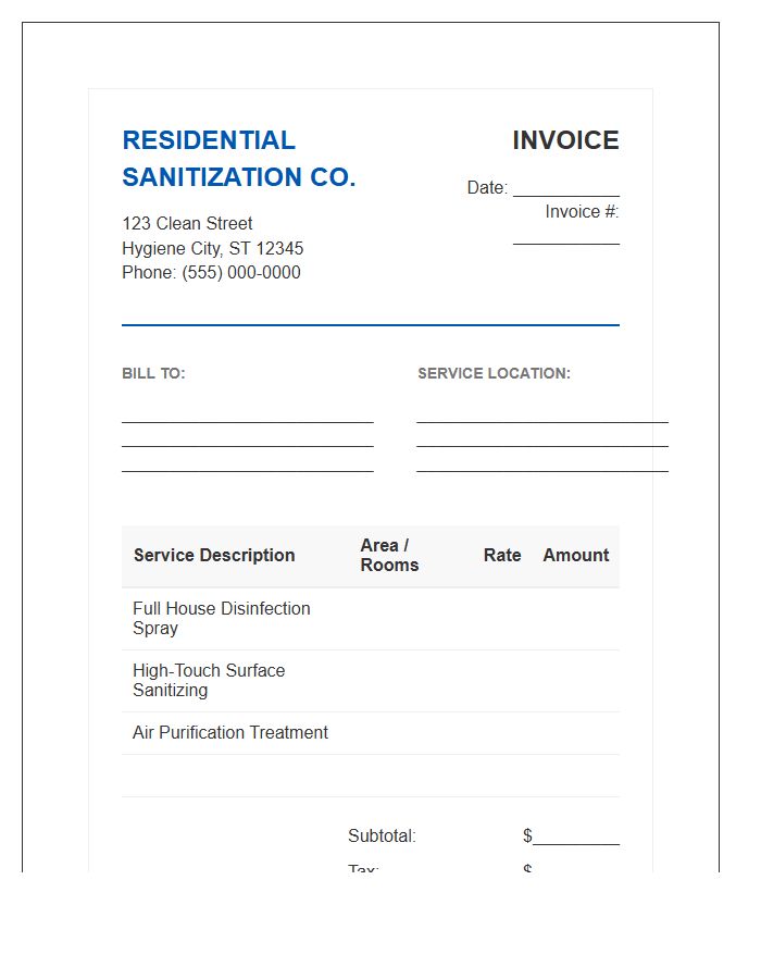 Residential Sanitization Service Invoice Template