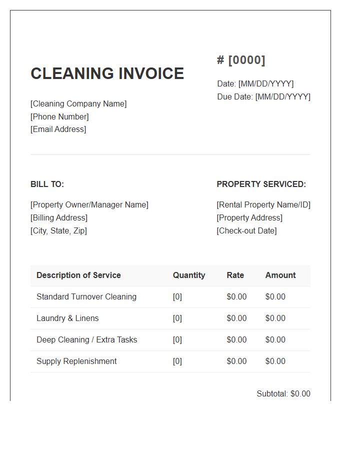 Vacation Rental Cleaning Invoice Template