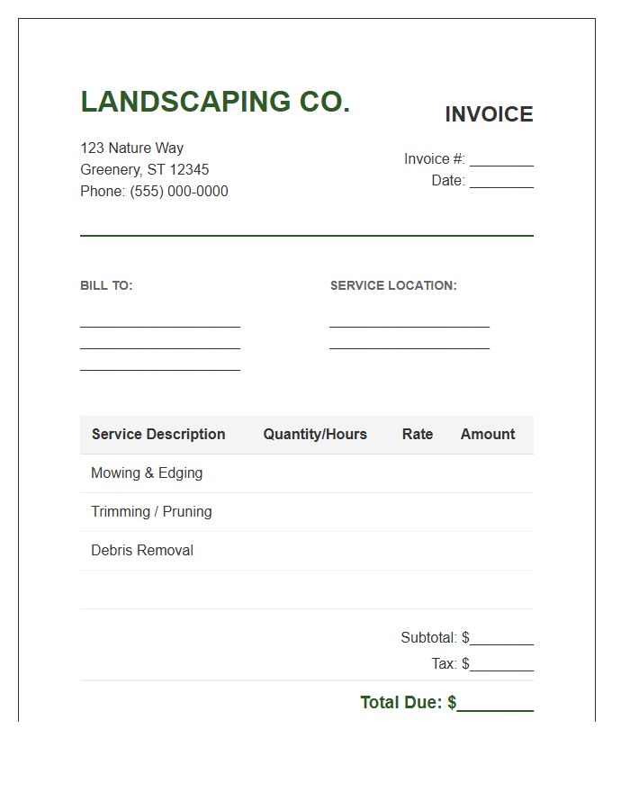 Basic Landscaping Maintenance Invoice Template