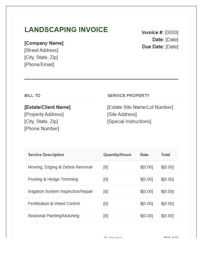 Estate Landscaping Maintenance Invoice Template