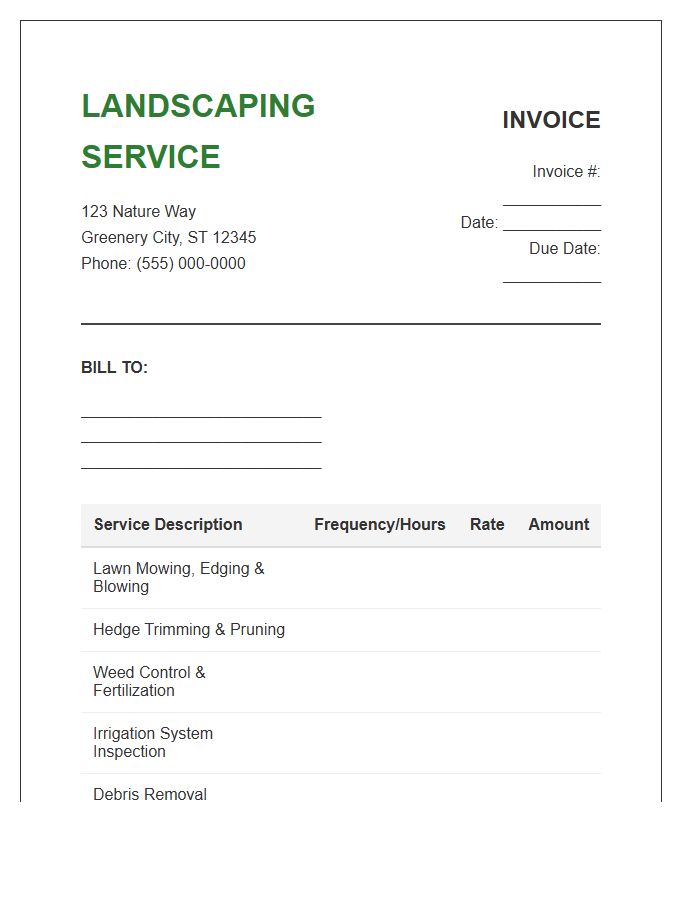 Full Service Landscaping Maintenance Invoice Template