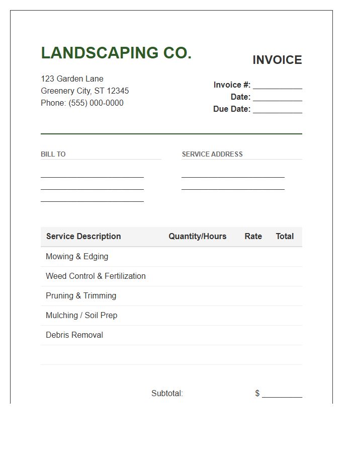 Landscaping Maintenance Bill Invoice Template