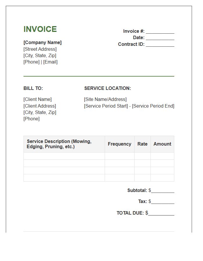 Landscaping Maintenance Contract Invoice Template