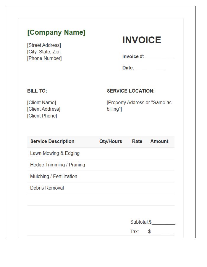 Landscaping Maintenance Service Invoice Template