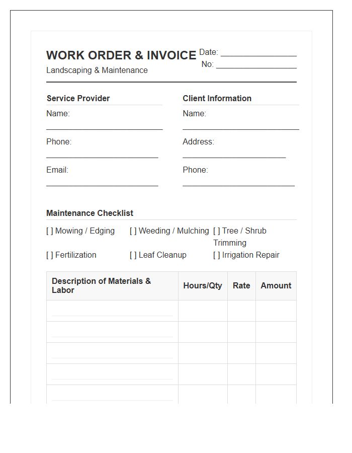 Landscaping Maintenance Work Order Invoice Template