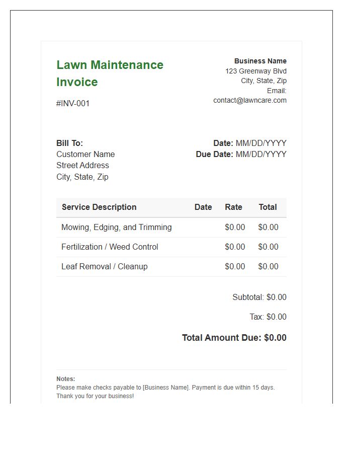 Lawn Care Maintenance Invoice Template