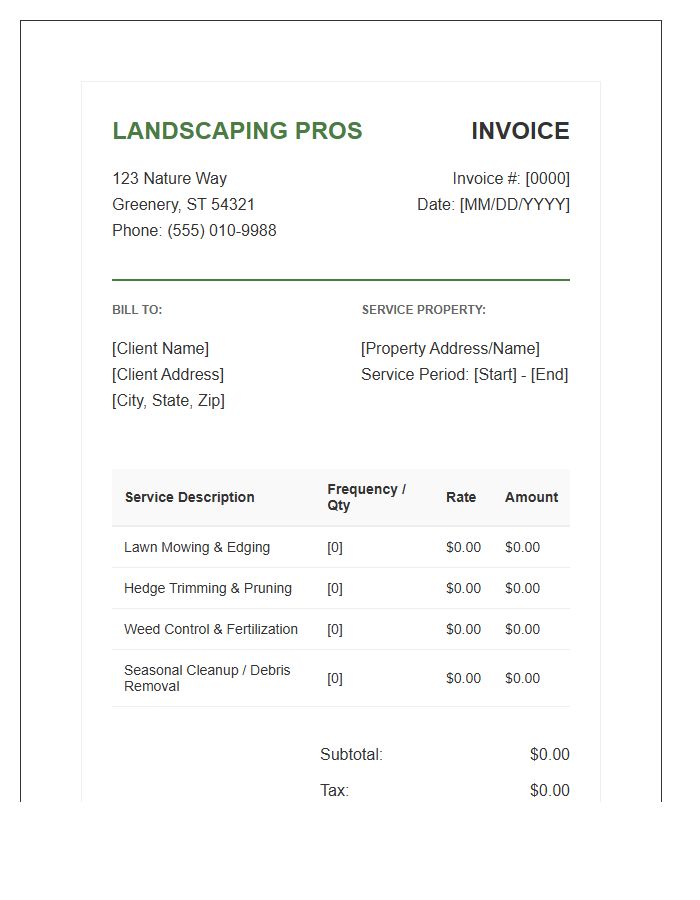 Professional Landscaping Maintenance Invoice Template