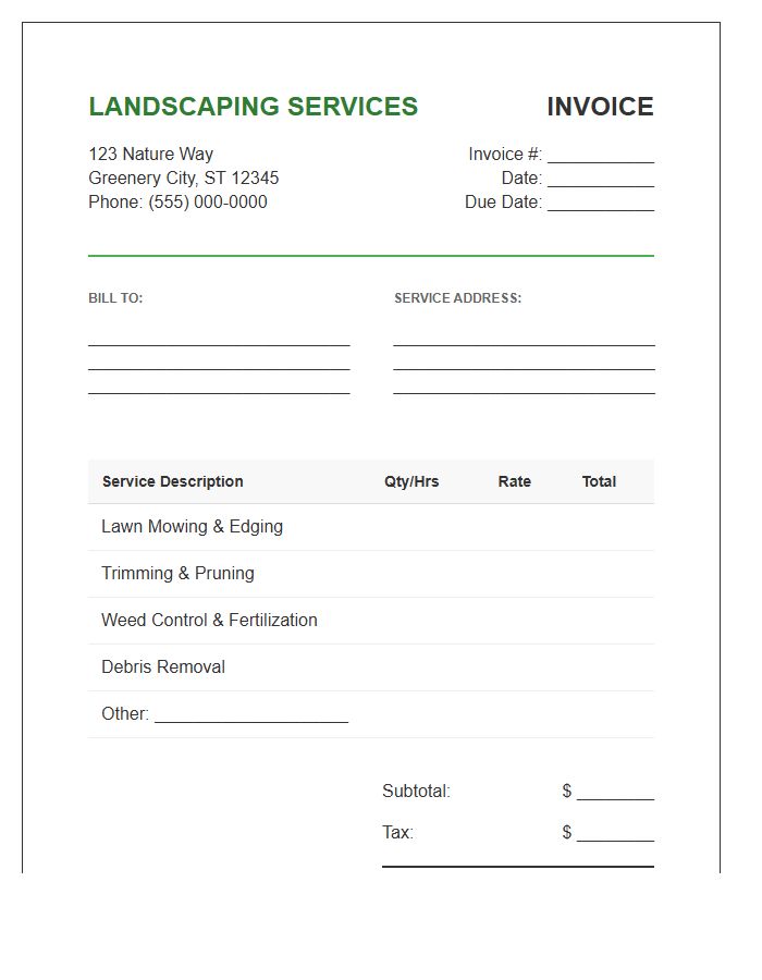 Residential Landscaping Maintenance Invoice Template