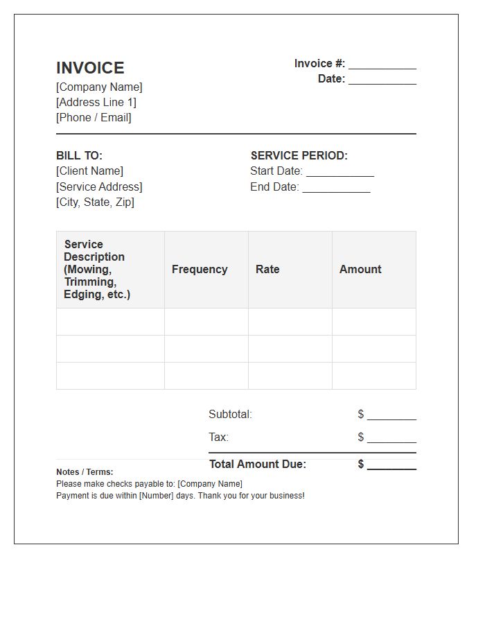Routine Landscaping Maintenance Invoice Template
