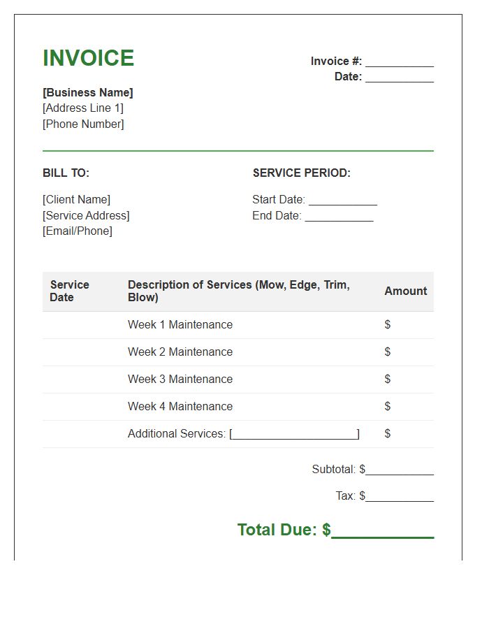 Weekly Landscaping Maintenance Invoice Template