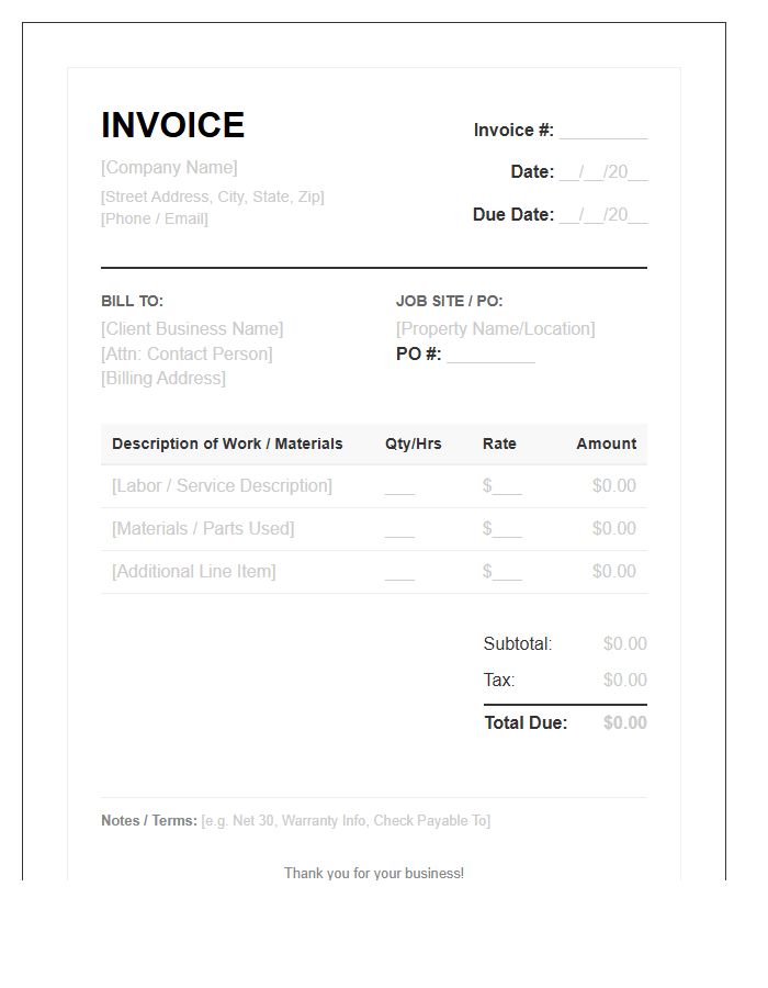 Commercial Handyman Repair Invoice Template