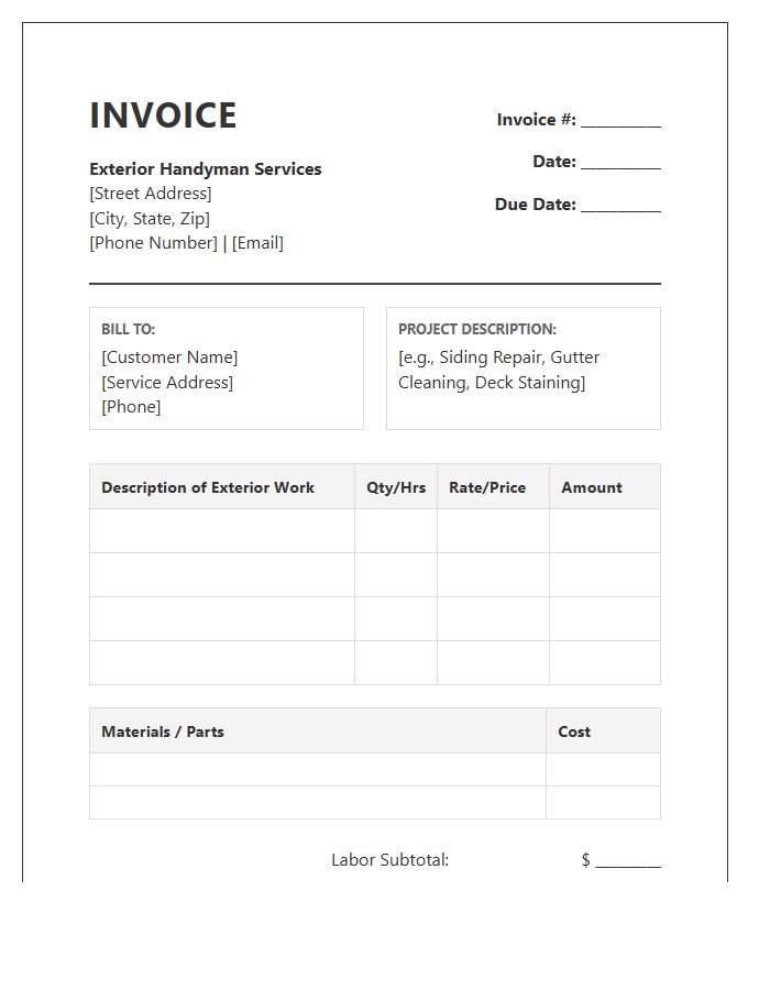 Exterior Handyman Repair Invoice Template