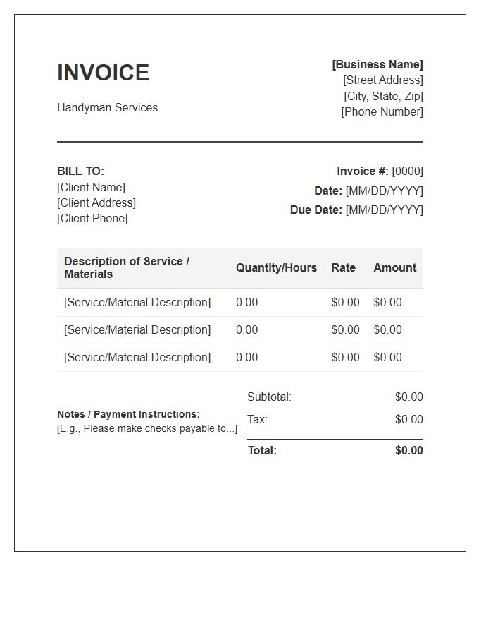General Handyman Service Invoice Template