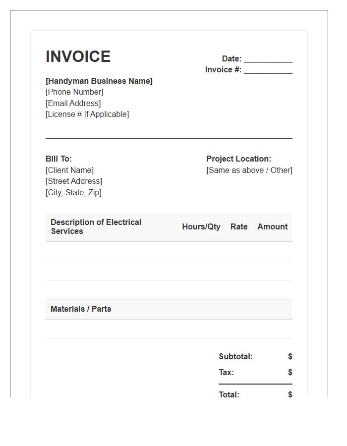 Handyman Electrical Service Invoice Template