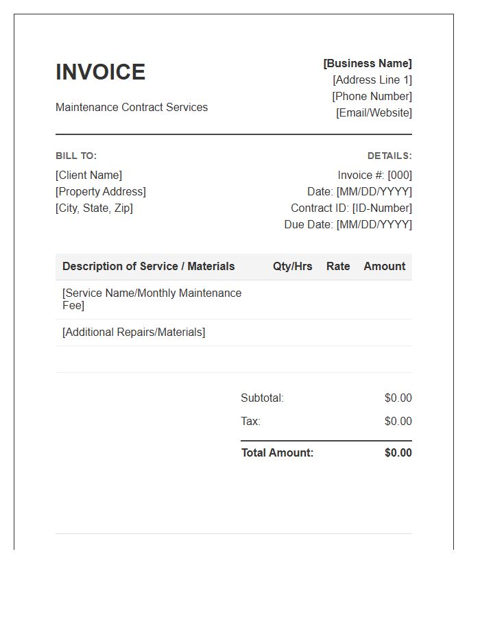 Handyman Maintenance Contract Invoice Template