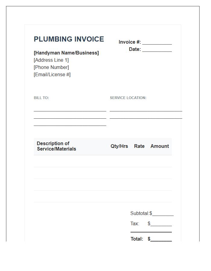 Handyman Plumbing Repair Invoice Template