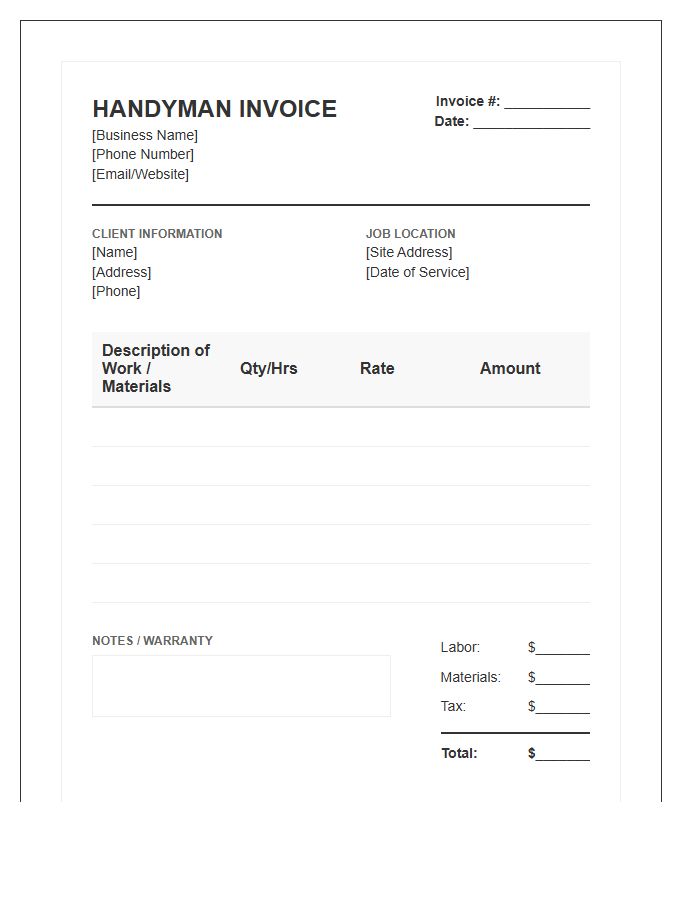 Mobile Handyman Repair Invoice Template