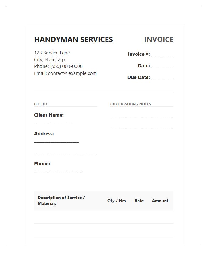 Professional Handyman Repair Services Invoice Template