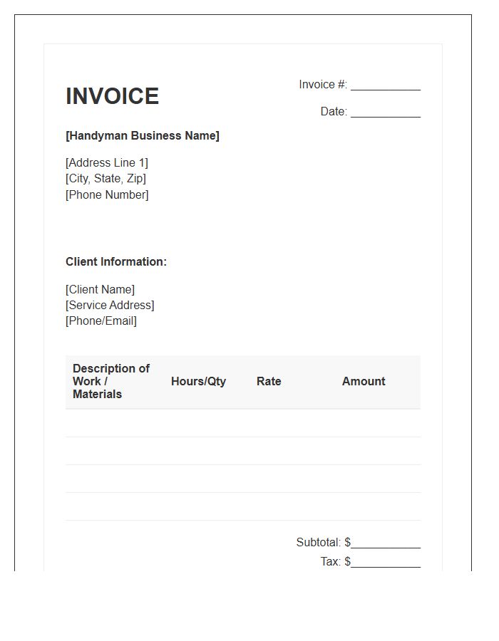 Residential Handyman Maintenance Invoice Template