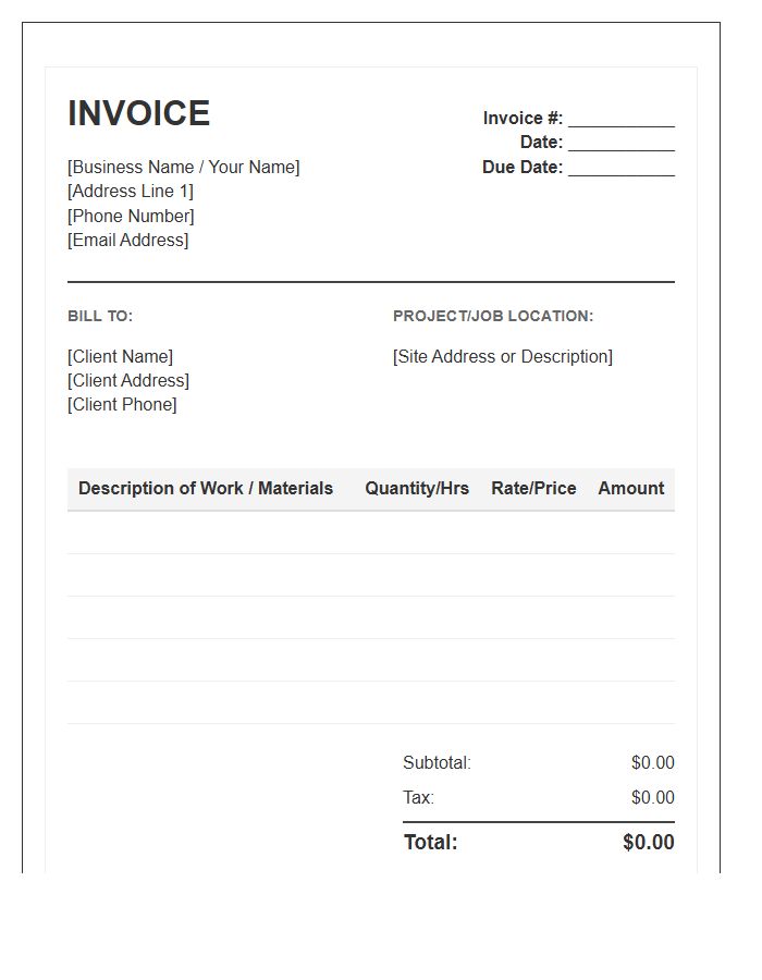 Self Employed Handyman Service Invoice Template