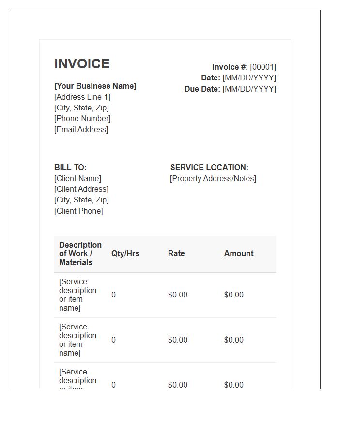 Small Business Handyman Invoice Template