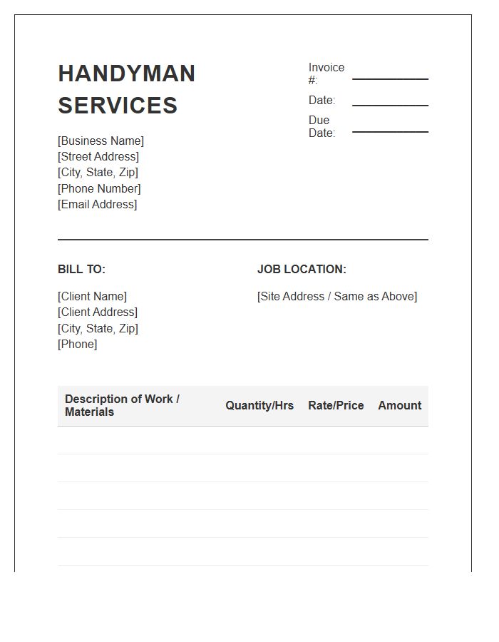 Standard Handyman Repair Invoice Template