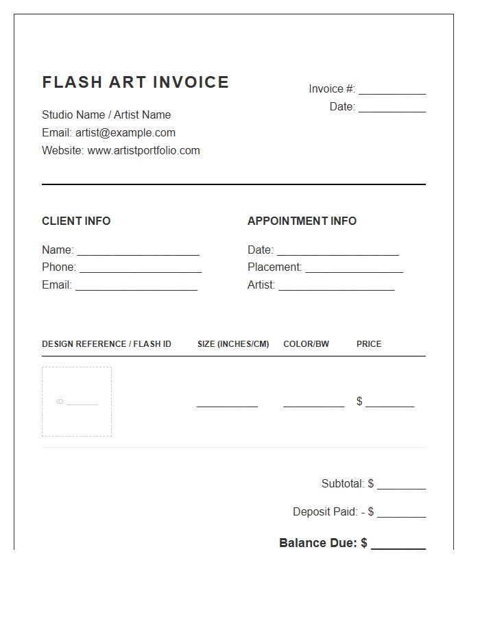 Flash Art Tattoo Design Invoice Template