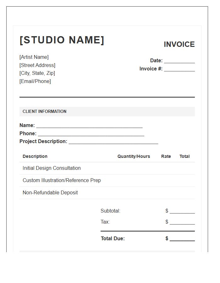 Professional Tattoo Artist Consultation Invoice Template