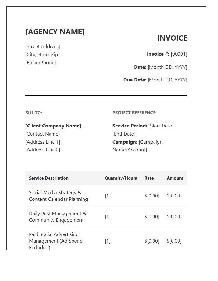 Corporate Social Media Management Service Invoice Template