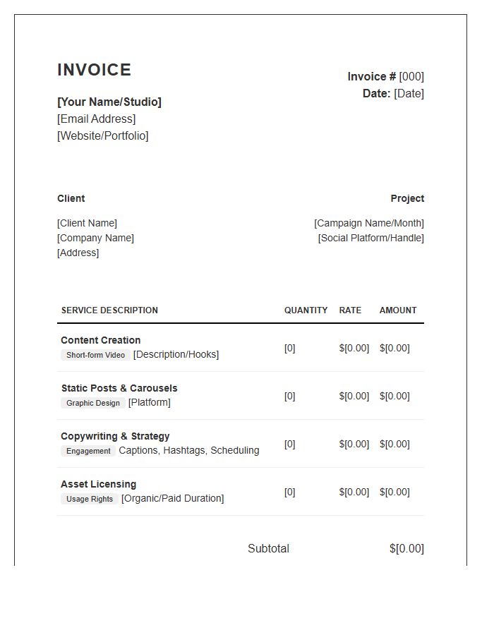 Creative Content And Social Post Invoice Template