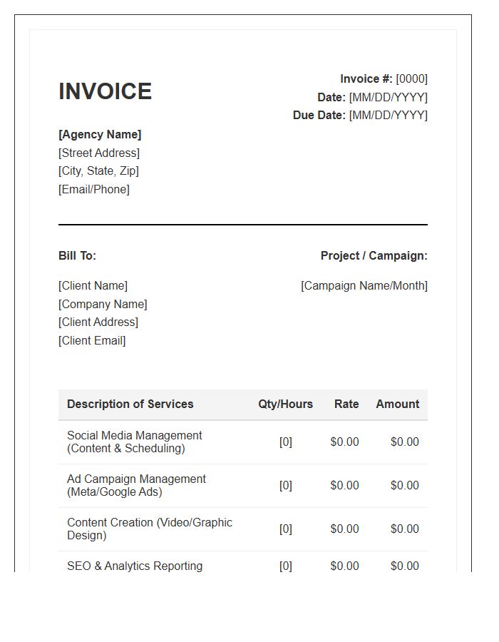 Digital Media Management Agency Invoice Template
