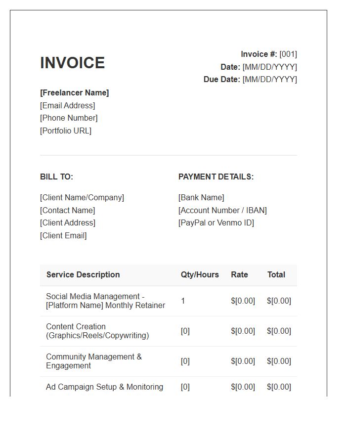 Freelance Social Media Manager Service Invoice Template