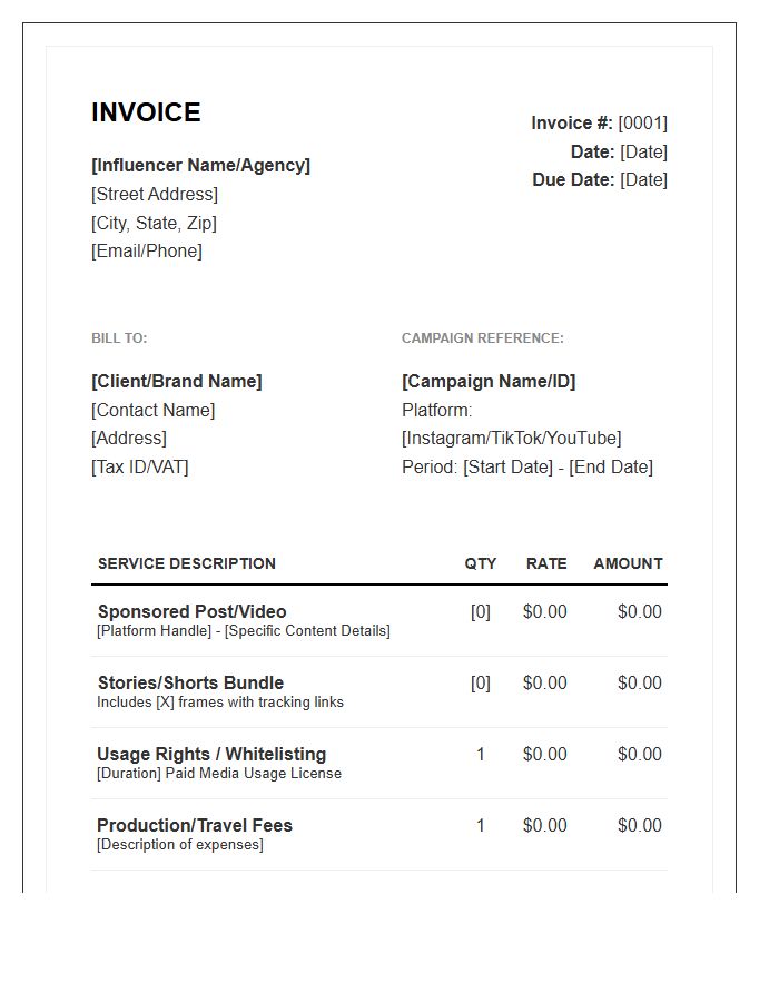 Influencer Marketing Campaign Service Invoice Template
