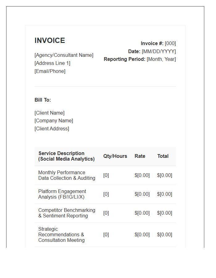 Monthly Social Media Analytics Reporting Invoice Template