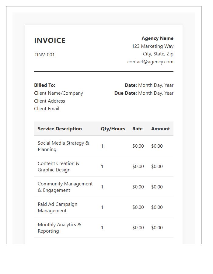 Professional Social Media Marketing Service Invoice Template