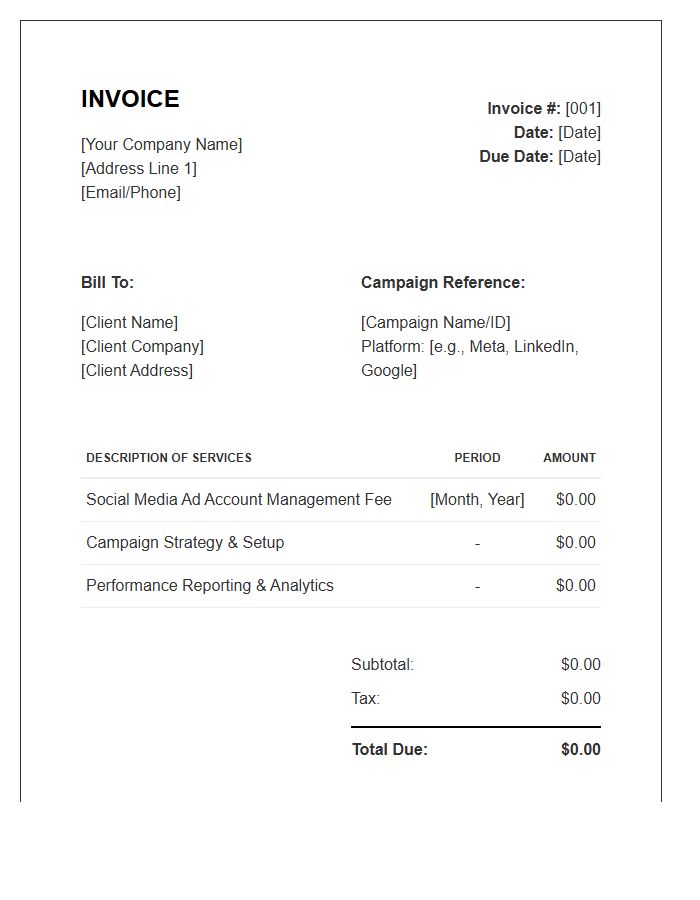 Social Media Advertising Management Fee Invoice Template