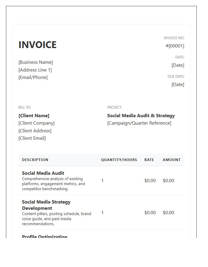 Social Media Audit And Strategy Invoice Template