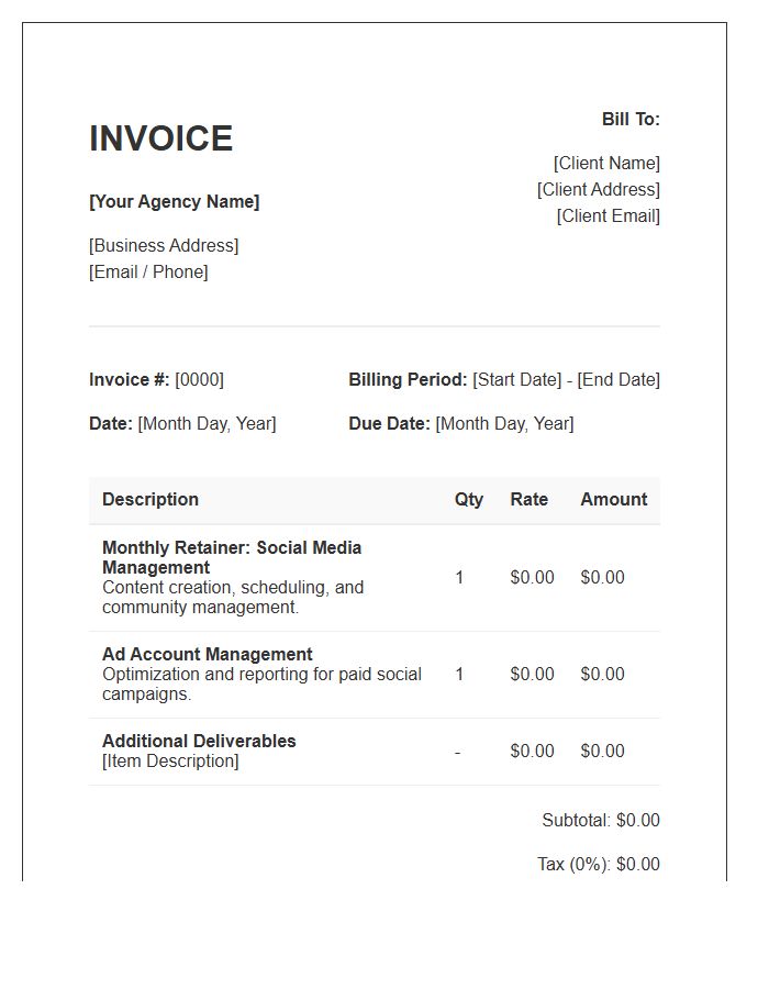 Social Media Management Monthly Retainer Invoice Template