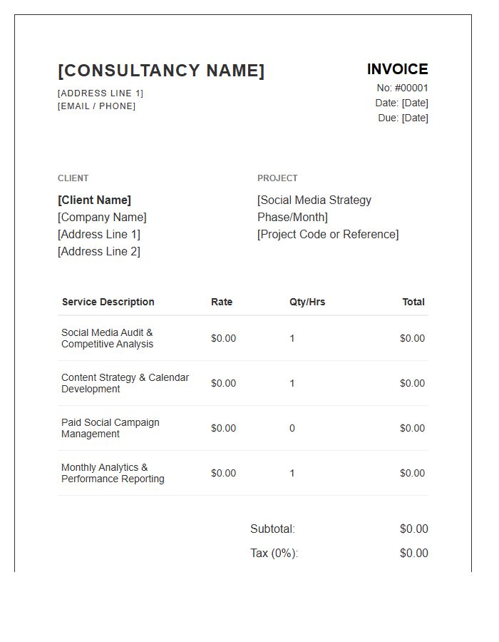 Social Media Strategy Consulting Invoice Template