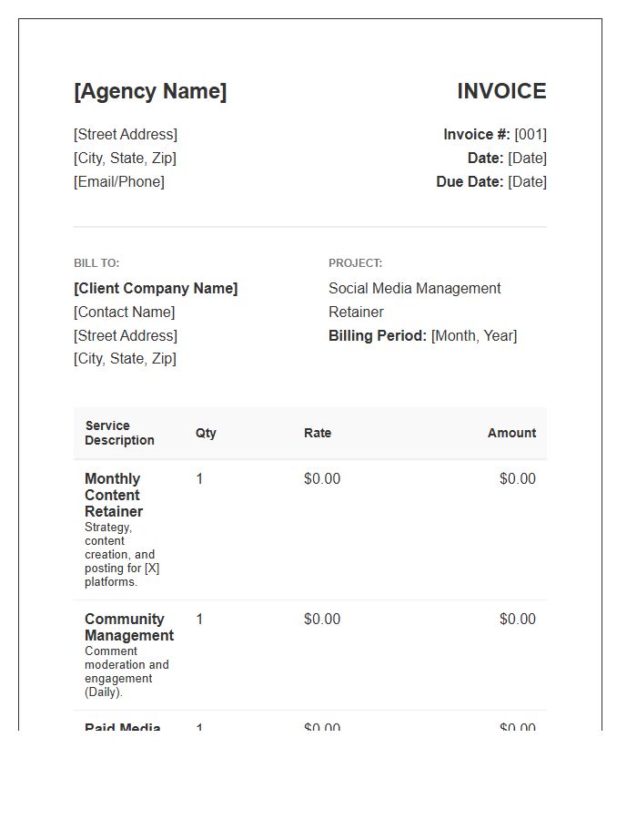 Corporate Social Media Retainer Invoice Template